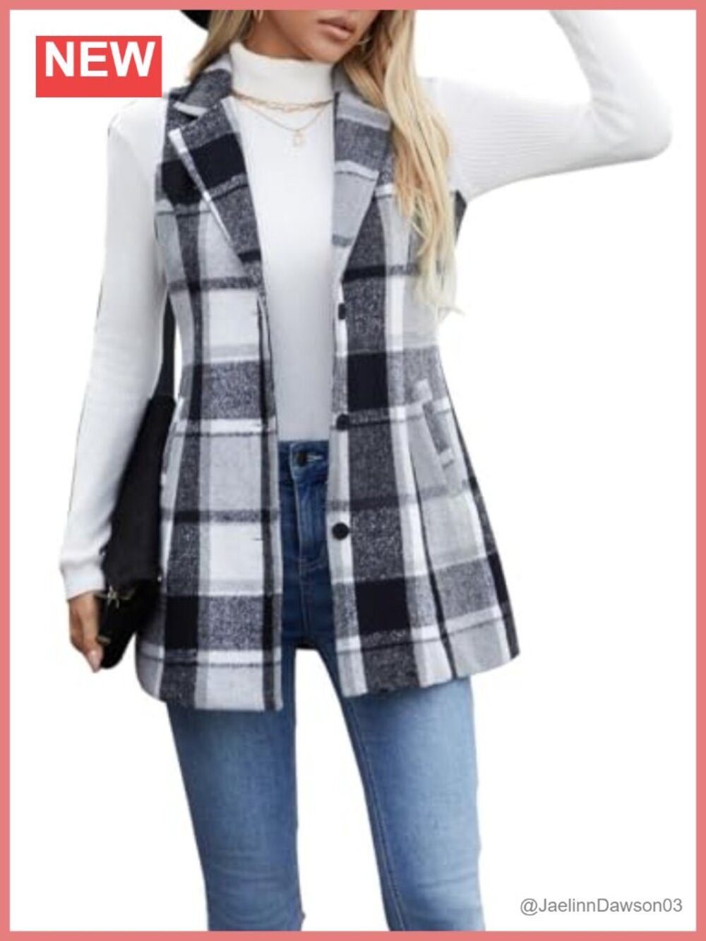 Flannel Plaid Sleeveless Blazer Vest Button Down Long Jacket with Pockets